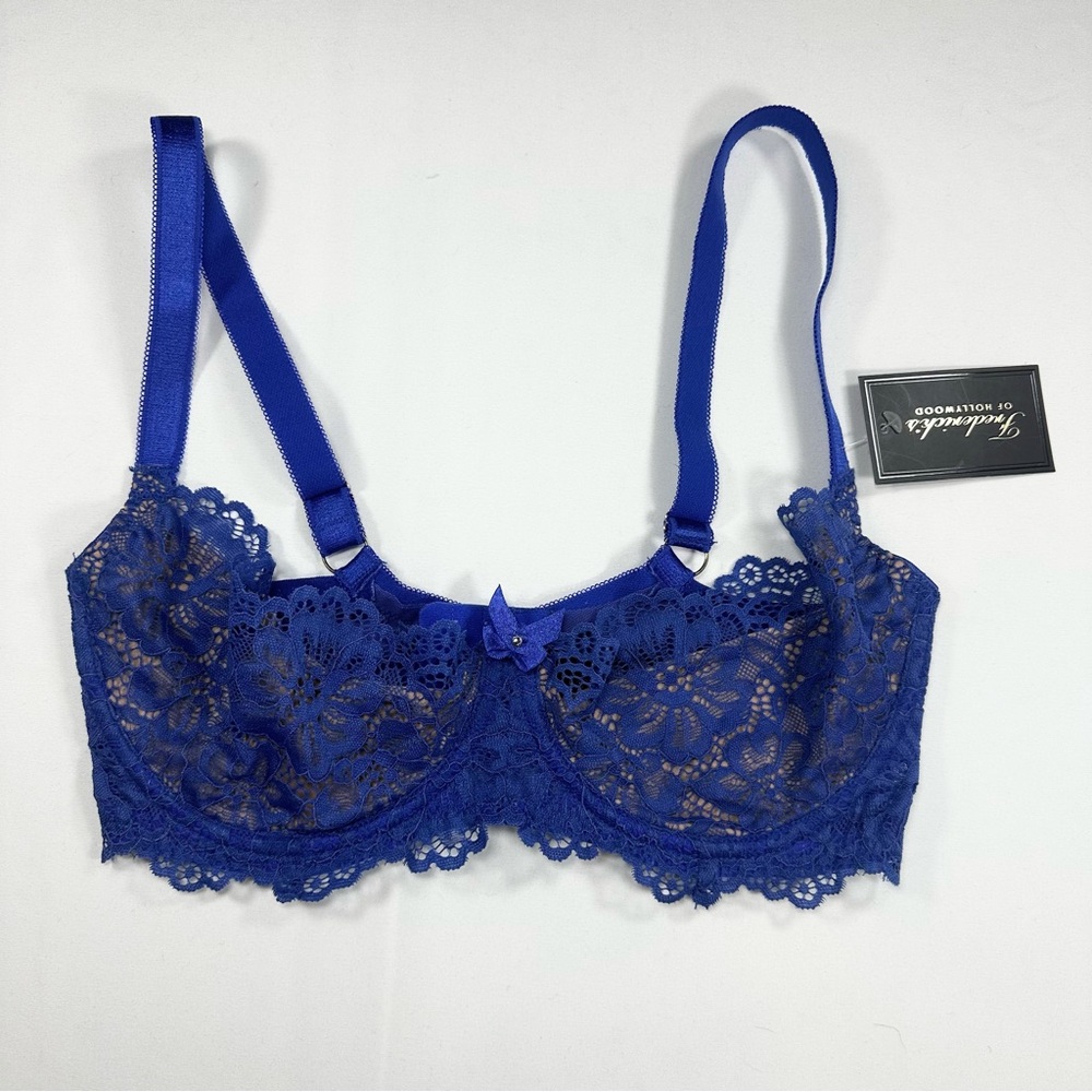 Frederick’s of Hollywood Sandie Blue Lace Underwire Bra 32DD NWT Sexy Lingerie